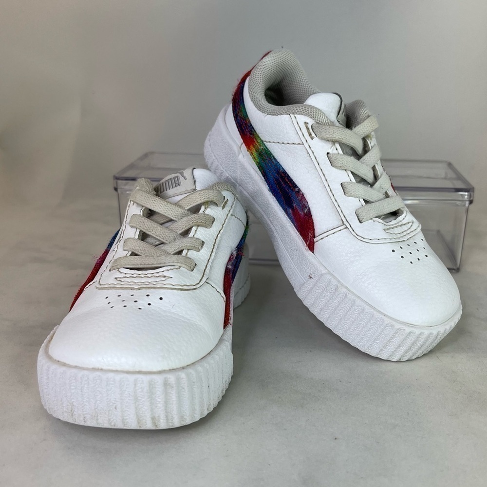 Puma Carina Tie Dye Rainbow Kids sneakers Size 5 Soft Foam Sole Platform Shoes